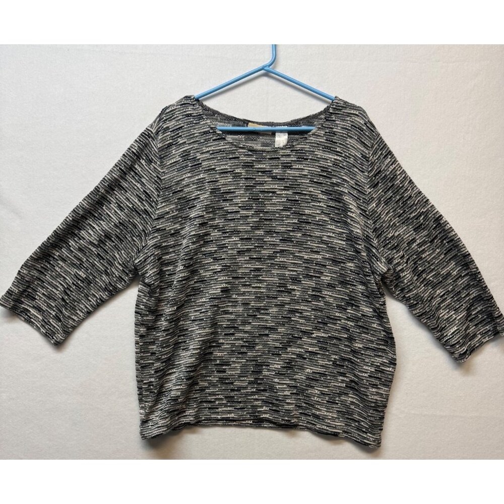 Alfred Dunner Womens Black/Gray Striped Knit 3/4 Sleeve Top Size 1X